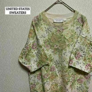 UNITED STATES SWEATERS ニット 半袖 花柄 USA M(Tシャツ(半袖/袖なし))