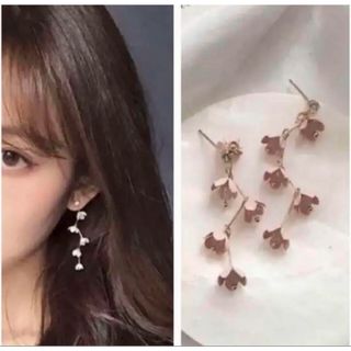 ピアス　フラワー　花　ゆらゆら　可愛い　フリンジ　アクセサリー　韓国ファッション(ピアス)