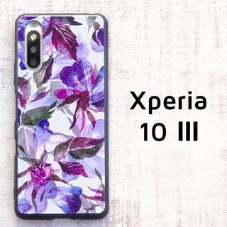 Xperia 10 Ⅲ パープル フラワー ソフトケース カバー(Androidケース)