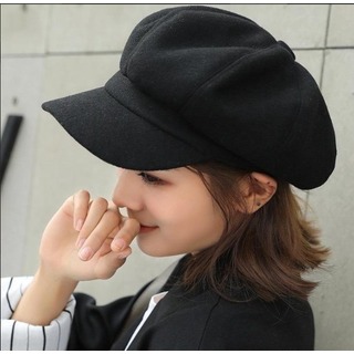 【ラスト一点】可愛いハンチング帽　お洒落　調整可能　黒　韓国(キャスケット)