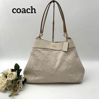 COACH - ✨大人気✨coachコーチ　ハンドバック　肩掛けバック　総ロゴ型押し　アイボリー