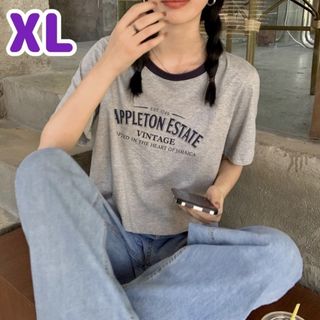 【セール中】ロゴ Tシャツ グレー XL カジュアル 半袖 トップス 韓国 古着(Tシャツ(半袖/袖なし))