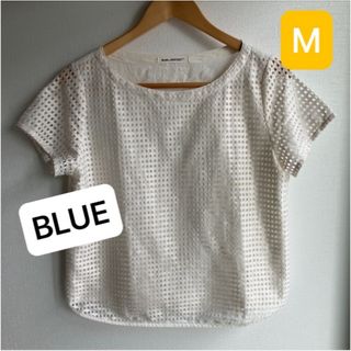 半袖シャツ　Tシャツ　オフホワイト　シースルー　BLUE レディース　M(Tシャツ(半袖/袖なし))