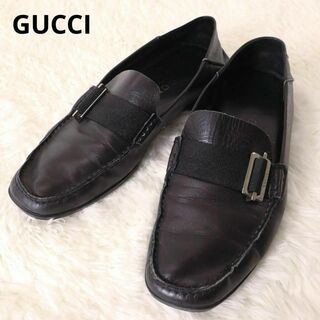 グッチ(Gucci)のグッチ　ベルテッドローファー　レザー　黒　ブラック　36サイズ　ベルト　革靴(ローファー/革靴)