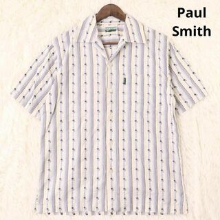 ポールスミス　ジーンズ　オープンカラー　総柄シャツ　開襟　ストライプ　ホワイト(Tシャツ/カットソー(半袖/袖なし))