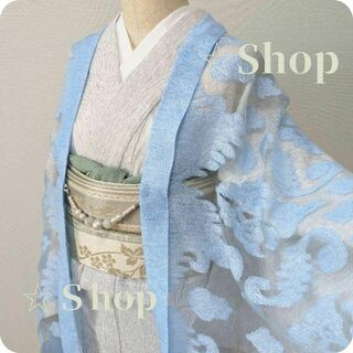 サラサラ　軽やか　羽織　ショール　ブルー 着物 羽織 きもの kimono 涼し(着物)