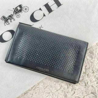 コーチ(COACH)の✨美品✨ COACH コーチ　札入れ　長財布　パンチング　オールレザー　ブラック(長財布)