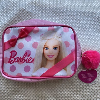バービー(Barbie)の【未使用❗️】Barbie バービー　コスメポーチ　ホワイト　ピンクハート柄(ポーチ)