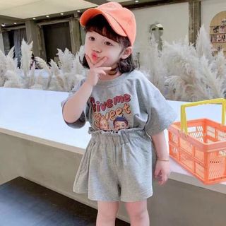 KSEA179キッズ 子供服 セットアップ 夏 ゆったり Tシャツ+パンツ 半袖(Tシャツ/カットソー)