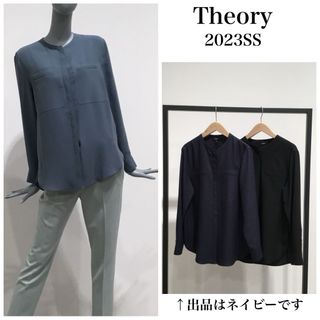 theory - 2023SS セオリー バンドカラーシャツ　ブラウス　ウォッシャブル　ネイビー