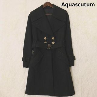 アクアスキュータム(AQUA SCUTUM)のアクアスキュータム　ベルト付き　アンゴラ　トレンチコート　ロング丈　ブラック(ロングコート)