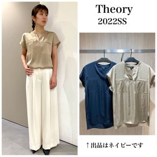 theory - 美品♡2022SS セオリー　クラッシュドサテンブラウス　スキッパー　ネイビー