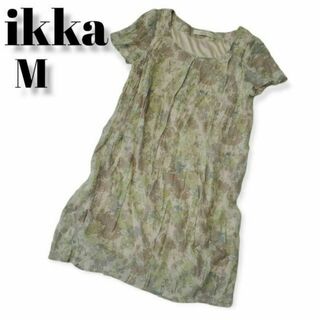 イッカ(ikka)のikka　イッカ　半袖ボタニカルワンピース　花柄　M　クリーム　緑　レディース服(ひざ丈ワンピース)