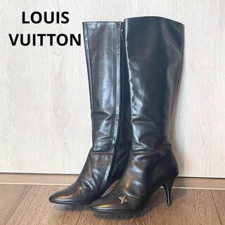 ルイヴィトン(LOUIS VUITTON)のルイヴィトン ロングブーツ ブラック 35サイズ フラワーロゴ金具 ジップ(ブーツ)