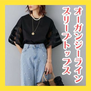 ブラッストップスオーガンジーラインスリーブブラウス ボリューム カットソー 半袖(Tシャツ/カットソー(半袖/袖なし))