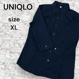 ユニクロ(UNIQLO)のUNIQLO ユニクロ ブラウス シャツ 七分袖 ブラック 黒 レディース XL(シャツ/ブラウス(長袖/七分))