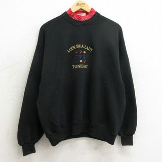 古着 長袖 スウェット レディース 90年代 90s スロット 刺繍 クルーネック ハイネック モックネック USA製 黒 ブラック 24may28 中古 スエット トレーナー トップス(パーカー)