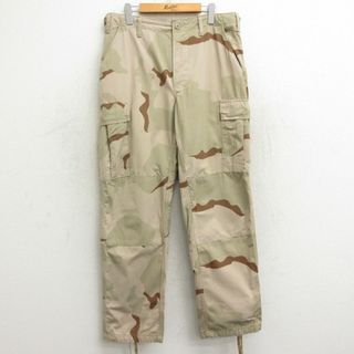 W34★古着 ミリタリー カーゴ パンツ メンズ デザートカモ リップストップ ベージュ カーキ 迷彩 24may28 中古 ボトムス ロング(ワークパンツ/カーゴパンツ)