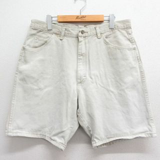 ラングラー(Wrangler)のW36★古着 ラングラー Wrangler ショート パンツ ショーツ メンズ 90年代 90s コットン USA製 薄ベージュ カーキ デニム 24may28 中古 ボトムス 短パン ショーパン ハーフ(ワークパンツ/カーゴパンツ)