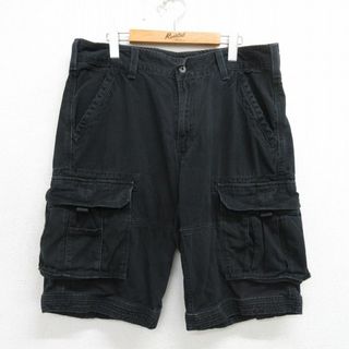 リーバイス(Levi's)のW37★古着 リーバイス Levis ショート カーゴ パンツ ショーツ メンズ コットン 黒 ブラック 24may28 中古 ボトムス 短パン ショーパン(ワークパンツ/カーゴパンツ)