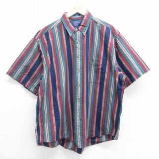 XL★古着 ペンドルトン PENDLETON 半袖 シャツ メンズ 大きいサイズ コットン ボタンダウン エンジ他 ストライプ 24may28 中古 トップス