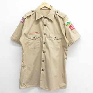 XL★古着 半袖 ボーイスカウト シャツ メンズ 80年代 80s USA製 ベージュ カーキ 24may28 中古 トップス(シャツ)