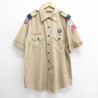 XL★古着 半袖 ボーイスカウト シャツ メンズ 90年代 90s 大きいサイズ ロング丈 USA製 ベージュ カーキ 24may28 中古 トップス(シャツ)