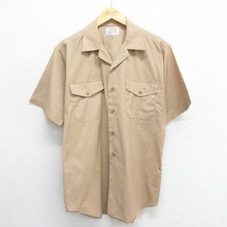 L★古着 半袖 ワーク シャツ メンズ 90年代 90s 開襟 オープンカラー USA製 ベージュ カーキ 24may28 中古 トップス(シャツ)