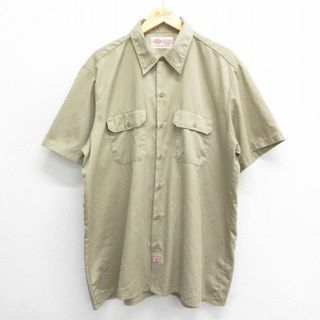 ディッキーズ(Dickies)のXL★古着 ディッキーズ Dickies 半袖 ワーク シャツ メンズ 90年代 90s 大きいサイズ ロング丈 USA製 ベージュ カーキ 24may28 中古 トップス(シャツ)