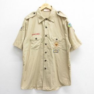 XL★古着 半袖 ボーイスカウト シャツ メンズ 90年代 90s 大きいサイズ ロング丈 USA製 ベージュ カーキ 24may28 中古 トップス(シャツ)