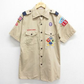 L★古着 半袖 ボーイスカウト シャツ メンズ 90年代 90s USA製 ベージュ カーキ 24may28 中古 トップス(シャツ)