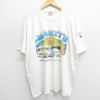 ヘインズ(Hanes)のXL★古着 ヘインズ Hanes 半袖 ビンテージ Tシャツ メンズ 00年代 00s MARTYS クラシックカー 大きいサイズ クルーネック 白 ホワイト 24may28 中古(Tシャツ/カットソー(半袖/袖なし))