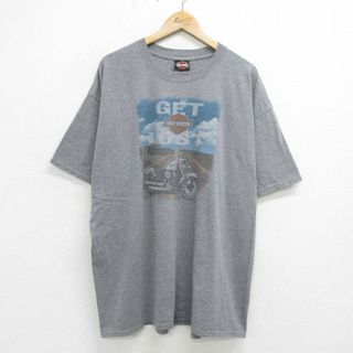 Harley Davidson - XL★古着 ハーレーダビッドソン Harley Davidson 半袖 Tシャツ メンズ バイク 大きいサイズ クルーネック グレー 霜降り 24may28 中古