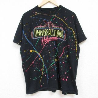 XL★古着 半袖 Tシャツ メンズ ユニバーサルスタジオハリウッド コットン クルーネック 黒 ブラック 【spe】 24may28 中古(Tシャツ/カットソー(半袖/袖なし))