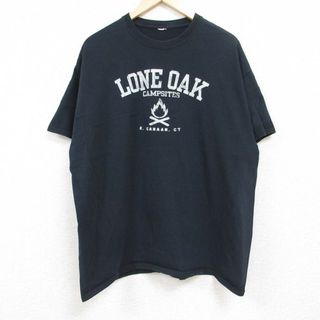 XL★古着 半袖 Tシャツ メンズ LONE OAK キャンプ クルーネック 黒 ブラック 24may28 中古(Tシャツ/カットソー(半袖/袖なし))