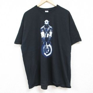 XL★古着 半袖 Tシャツ メンズ キャプテンアメリカ 大きいサイズ コットン クルーネック 黒 ブラック 24may28 中古(Tシャツ/カットソー(半袖/袖なし))