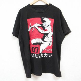 XL★古着 半袖 Tシャツ メンズ アニメ NARUTO ナルト疾風伝 コットン クルーネック 黒 ブラック 24may28 中古(Tシャツ/カットソー(半袖/袖なし))