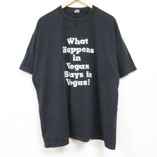 XL★古着 半袖 Tシャツ メンズ メッセージ 大きいサイズ コットン クルーネック 黒 ブラック 24may28 中古(Tシャツ/カットソー(半袖/袖なし))