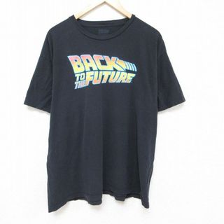 XL★古着 半袖 Tシャツ メンズ 映画 バックトゥザフューチャー 大きいサイズ コットン クルーネック 黒 ブラック 24may28 中古(Tシャツ/カットソー(半袖/袖なし))