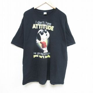 スヌーピー(SNOOPY)のXL★古着 半袖 Tシャツ メンズ スヌーピー SNOOPY 大きいサイズ コットン クルーネック 黒 ブラック 【spe】 24may28 中古(Tシャツ/カットソー(半袖/袖なし))