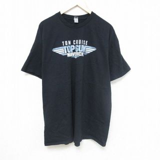 マーベリック(MAVERICK)のXL★古着 半袖 Tシャツ メンズ 映画 トップガン マーベリック トムクルーズ 大きいサイズ ロング丈 コットン クルーネック 黒 ブラック 【spe】 24may28 中古(Tシャツ/カットソー(半袖/袖なし))