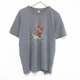 XL★古着 半袖 Tシャツ メンズ 悪魔 大きいサイズ コットン クルーネック USA製 グレー 24may28 中古(Tシャツ/カットソー(半袖/袖なし))