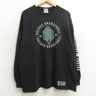 アディダス(adidas)のXL★古着 アディダス adidas 長袖 ビンテージ Tシャツ メンズ 00年代 00s バスケットボール コットン クルーネック 黒 ブラック 24may28 中古(Tシャツ/カットソー(半袖/袖なし))