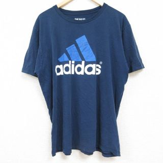 アディダス(adidas)のXL★古着 アディダス adidas 半袖 ブランド Tシャツ メンズ ビッグロゴ コットン クルーネック 濃紺 ネイビー 24may28 中古(Tシャツ/カットソー(半袖/袖なし))