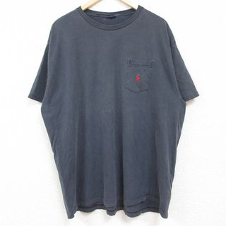 ラルフローレン(Ralph Lauren)のXL★古着 ラルフローレン Ralph Lauren 半袖 ブランド Tシャツ メンズ ワンポイントロゴ 胸ポケット付き 大きいサイズ クルーネック 濃グレー 24may28 中古(Tシャツ/カットソー(半袖/袖なし))