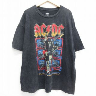 XL★古着 半袖 ロック バンド Tシャツ メンズ AC/DC 大きいサイズ コットン クルーネック 黒 ブラック 24may28 中古(Tシャツ/カットソー(半袖/袖なし))