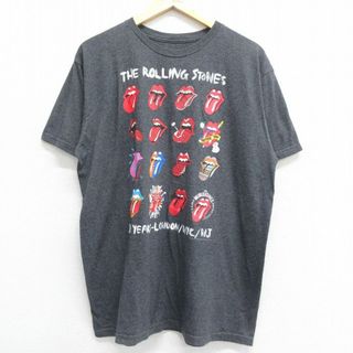 XL★古着 半袖 ロック バンド Tシャツ メンズ ローリングストーンズ The Rolling Stones クルーネック グレー 霜降り 24may28 中古(Tシャツ/カットソー(半袖/袖なし))