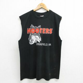 L★古着 ノースリーブ ビンテージ Tシャツ メンズ 00年代 00s フーターズ コットン クルーネック カナダ製 黒 ブラック 24may28 中古(タンクトップ)