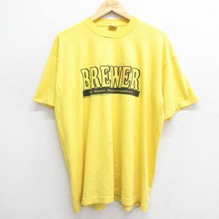 フルーツオブザルーム(FRUIT OF THE LOOM)のXL★古着 フルーツオブザルーム 半袖 ビンテージ Tシャツ メンズ 90年代 90s BREWER クルーネック USA製 黄 イエロー 24may28 中古(Tシャツ/カットソー(半袖/袖なし))