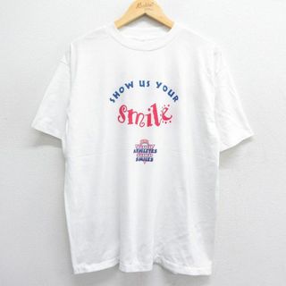 XL★古着 半袖 ビンテージ Tシャツ メンズ 90年代 90s スペシャルオリンピックス Smile 企業広告 クルーネック USA製 白 ホワイト 24may28 中古(Tシャツ/カットソー(半袖/袖なし))